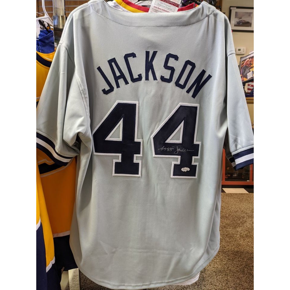 Autographed/Signed Reggie Jackson New York Grey Baseball Jersey JSA COA